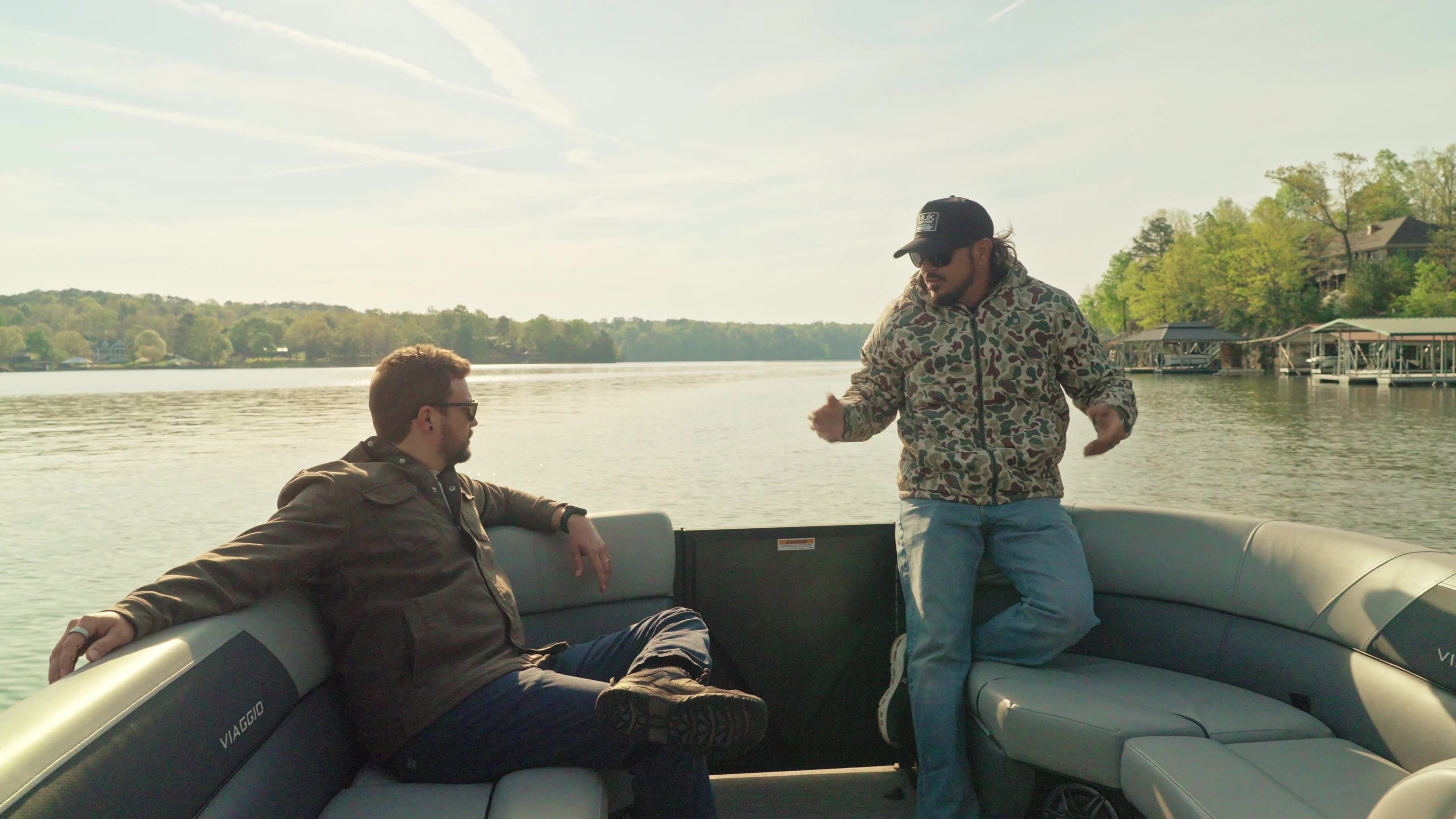 Two of the Sweet Homes friends on a boat on Smith Lake