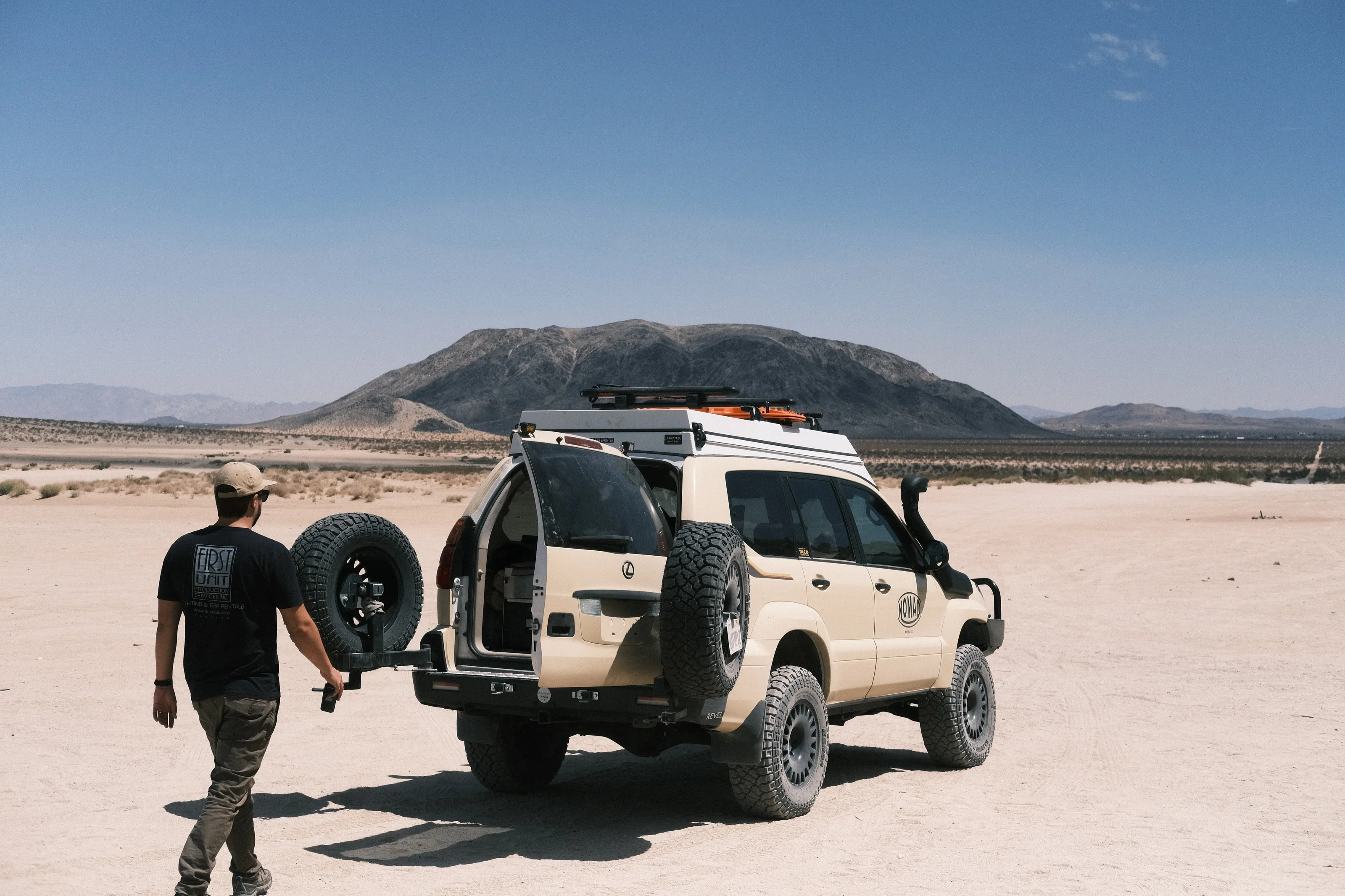 An overland rig crossing the desert