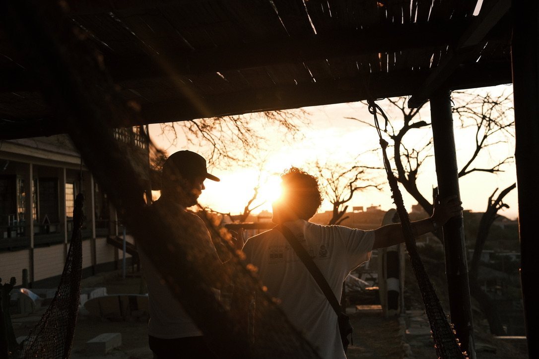 A pergola at sunset