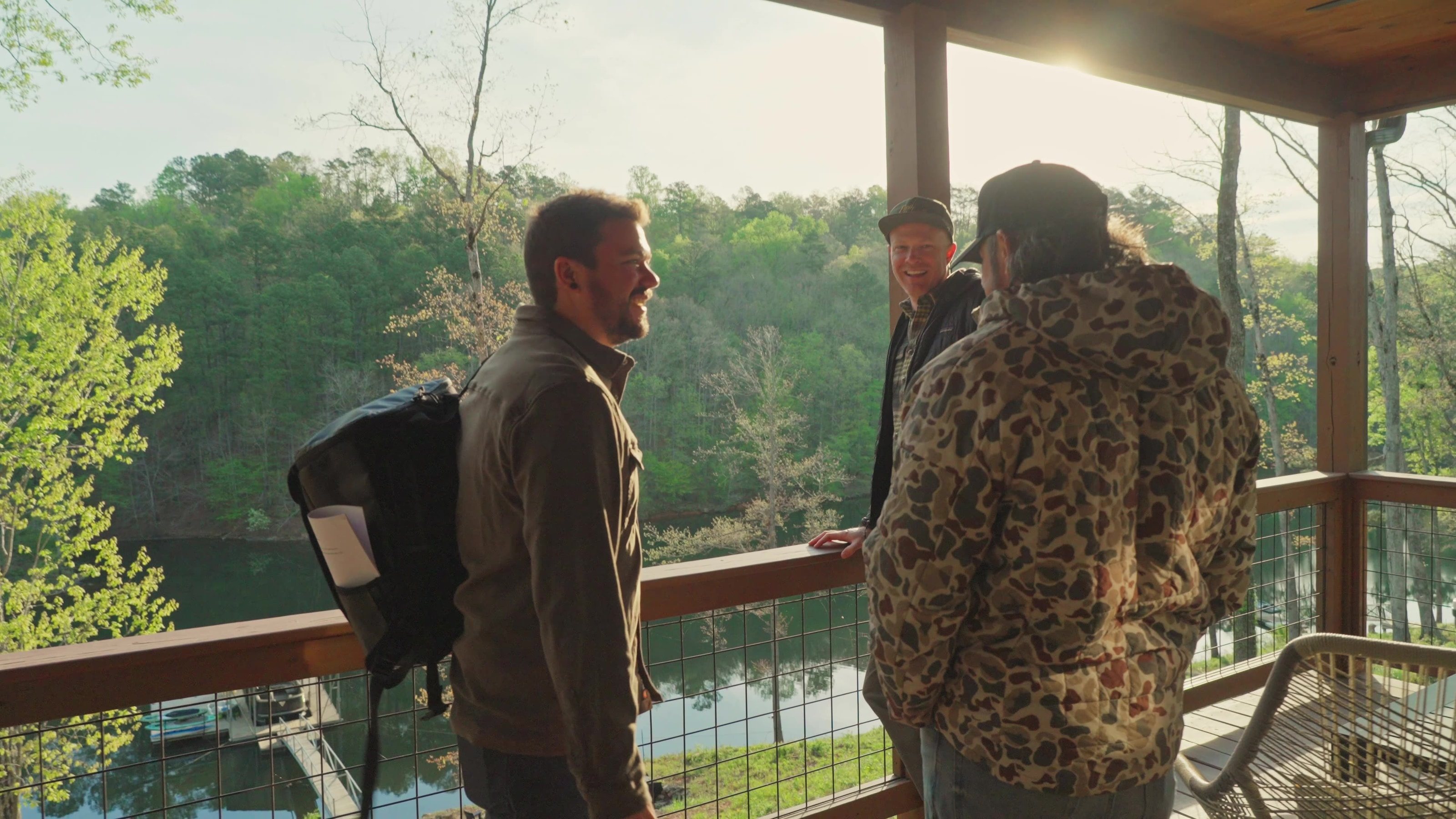 The four friends on the porch above Smith Lake